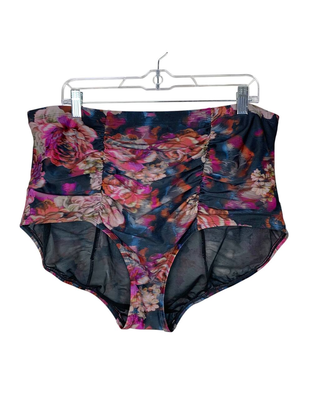 New Torrid High Rise Ruched Bikini Bottoms Black Floral Print Women's 3 3X 22 24